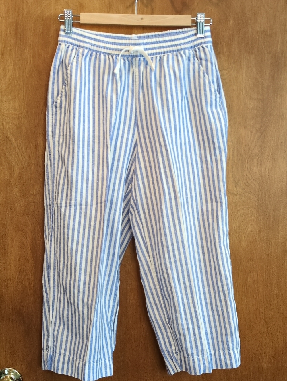 GAP Kids Blue and White Striped Linen Blend Capri Pants Size XXL